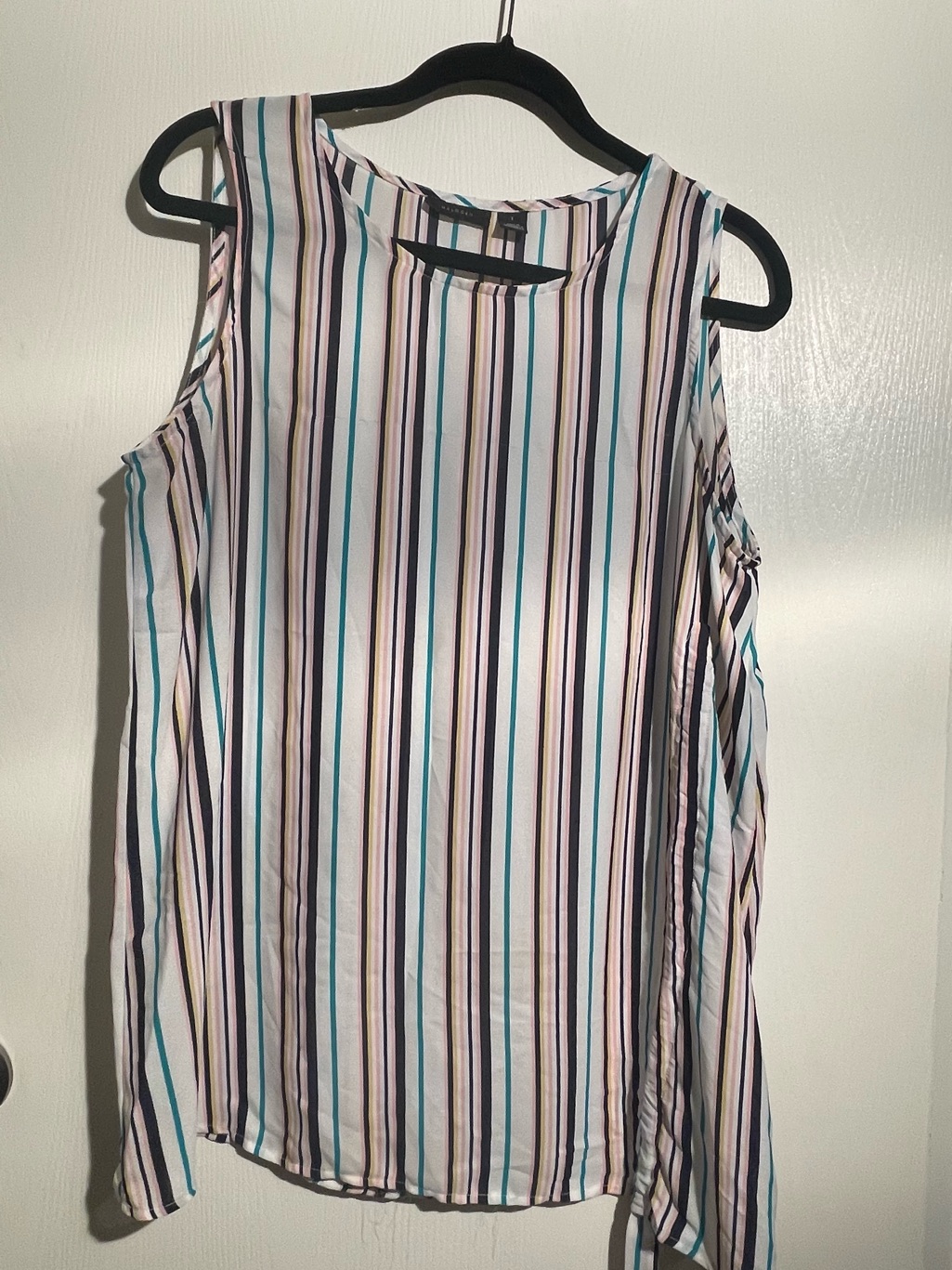 Halogen White Multicolor Striped Cold-Shoulder Tank